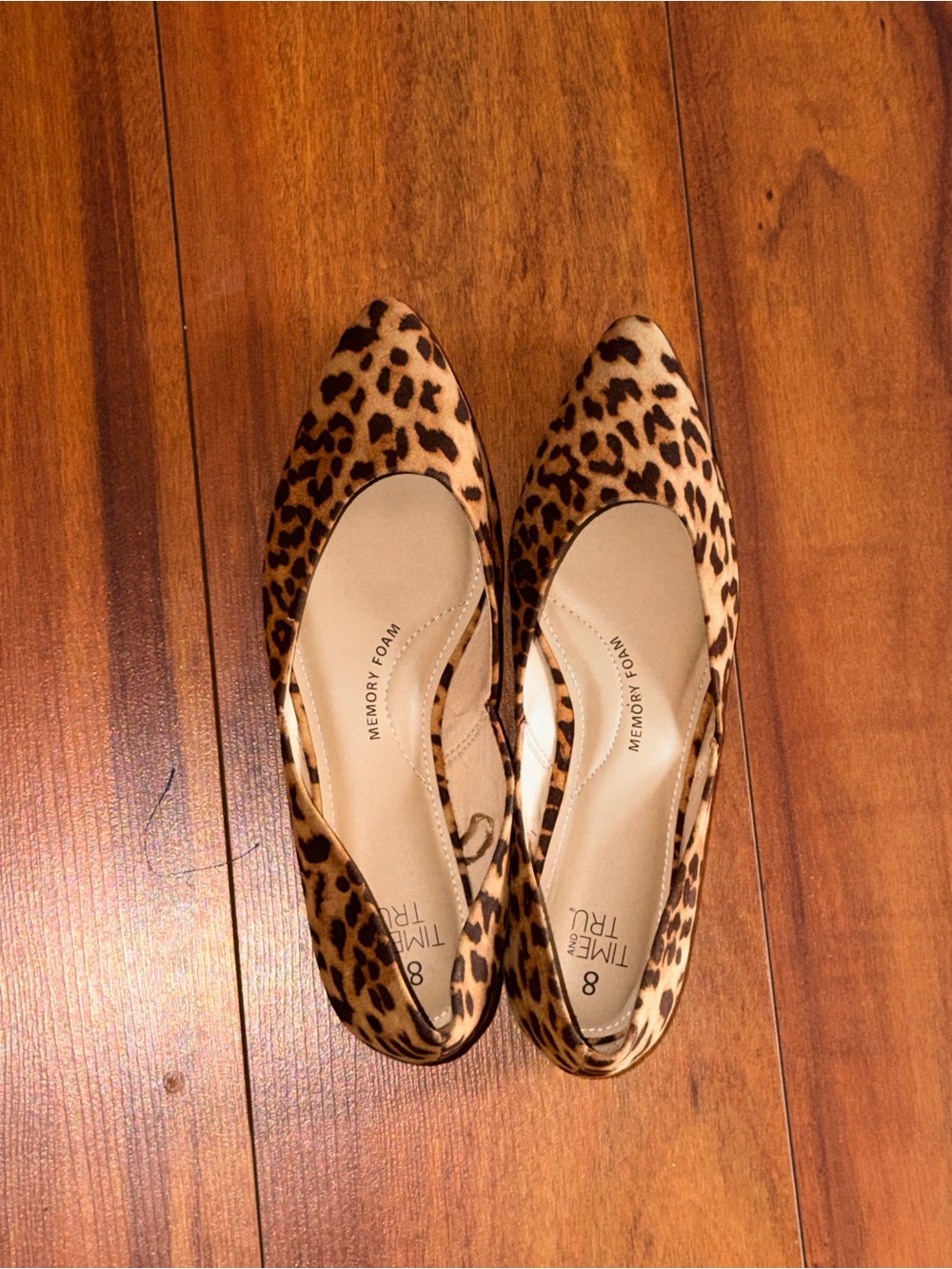 Time and Tru Leopard Print Pointed Toe Flats in Tan and Brown